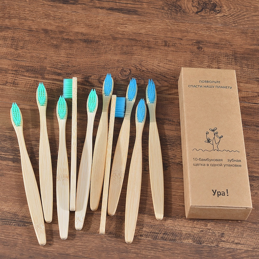 Natural Bamboo Toothbrushes - set of 10