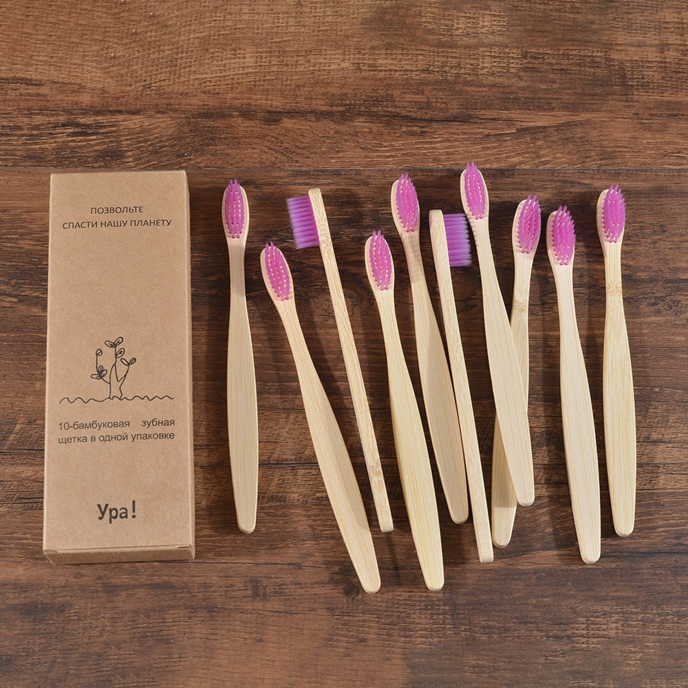 Natural Bamboo Toothbrushes - set of 10