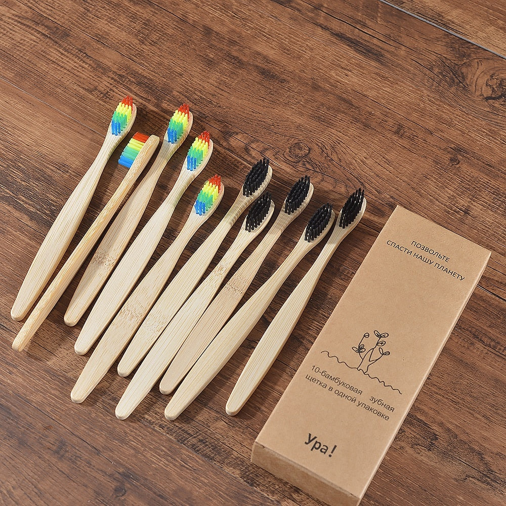 Natural Bamboo Toothbrushes - set of 10