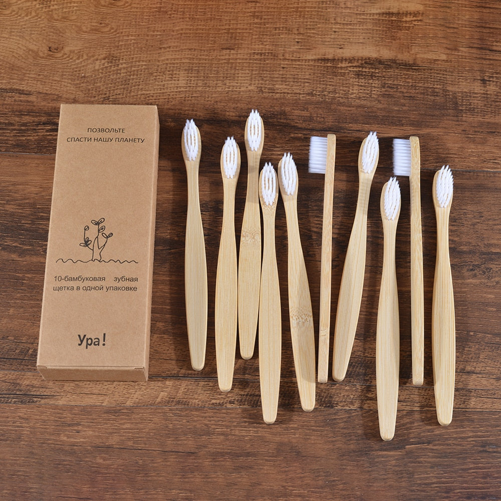 Natural Bamboo Toothbrushes - set of 10