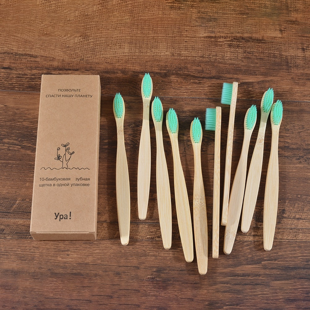 Natural Bamboo Toothbrushes - set of 10