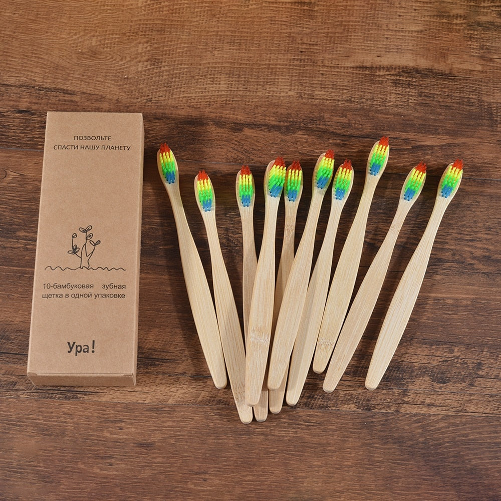 Natural Bamboo Toothbrushes - set of 10