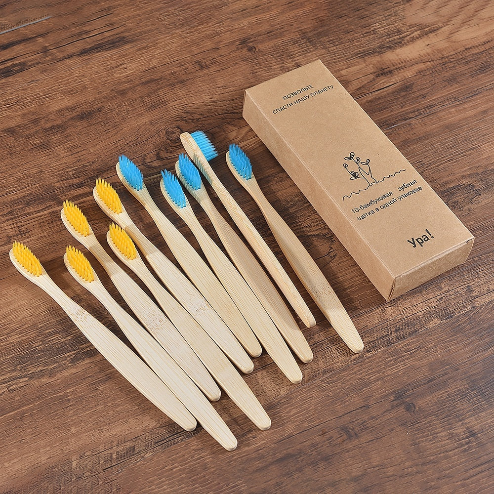 Natural Bamboo Toothbrushes - set of 10