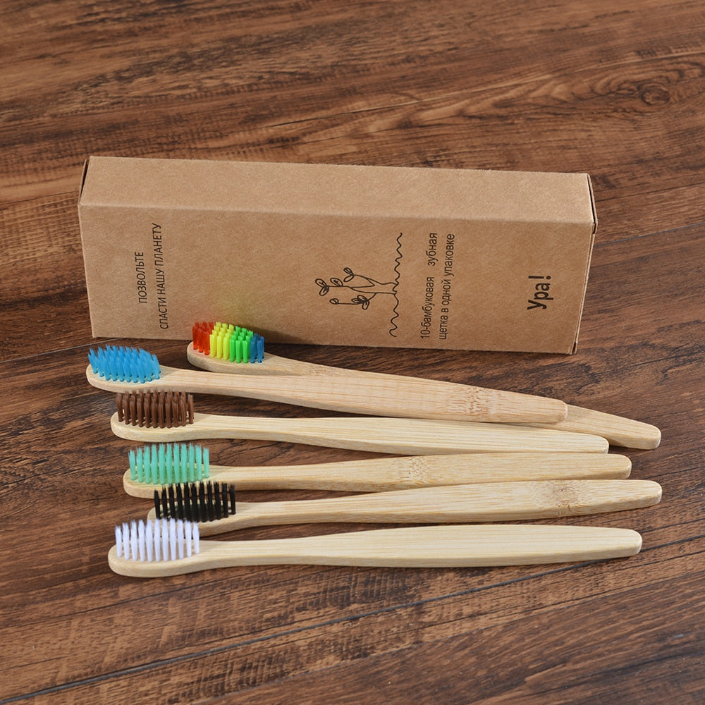 Natural Bamboo Toothbrushes - set of 10