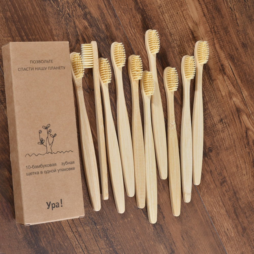 Natural Bamboo Toothbrushes - set of 10