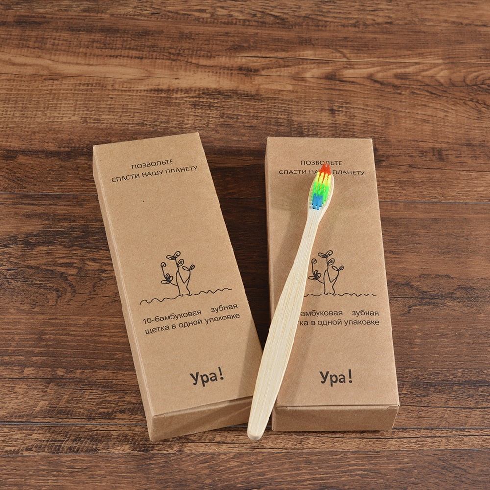 Natural Bamboo Toothbrushes - set of 10