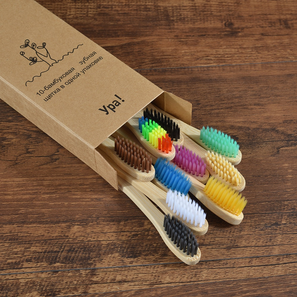 Natural Bamboo Toothbrushes - set of 10