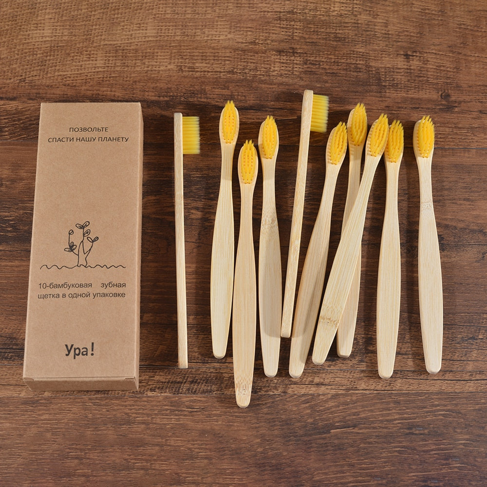 Natural Bamboo Toothbrushes - set of 10