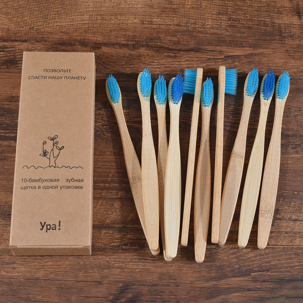 Natural Bamboo Toothbrushes - set of 10