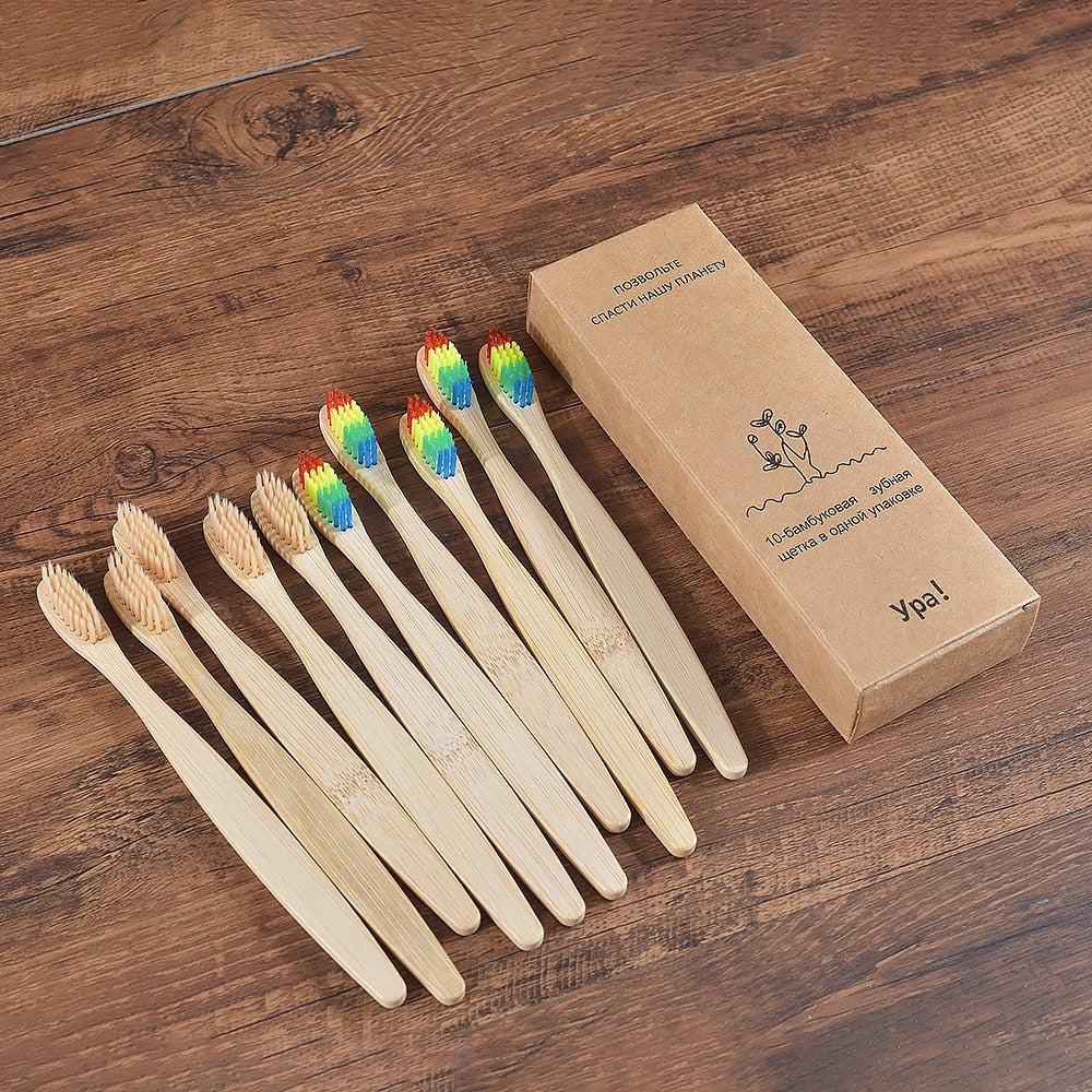 Natural Bamboo Toothbrushes - set of 10