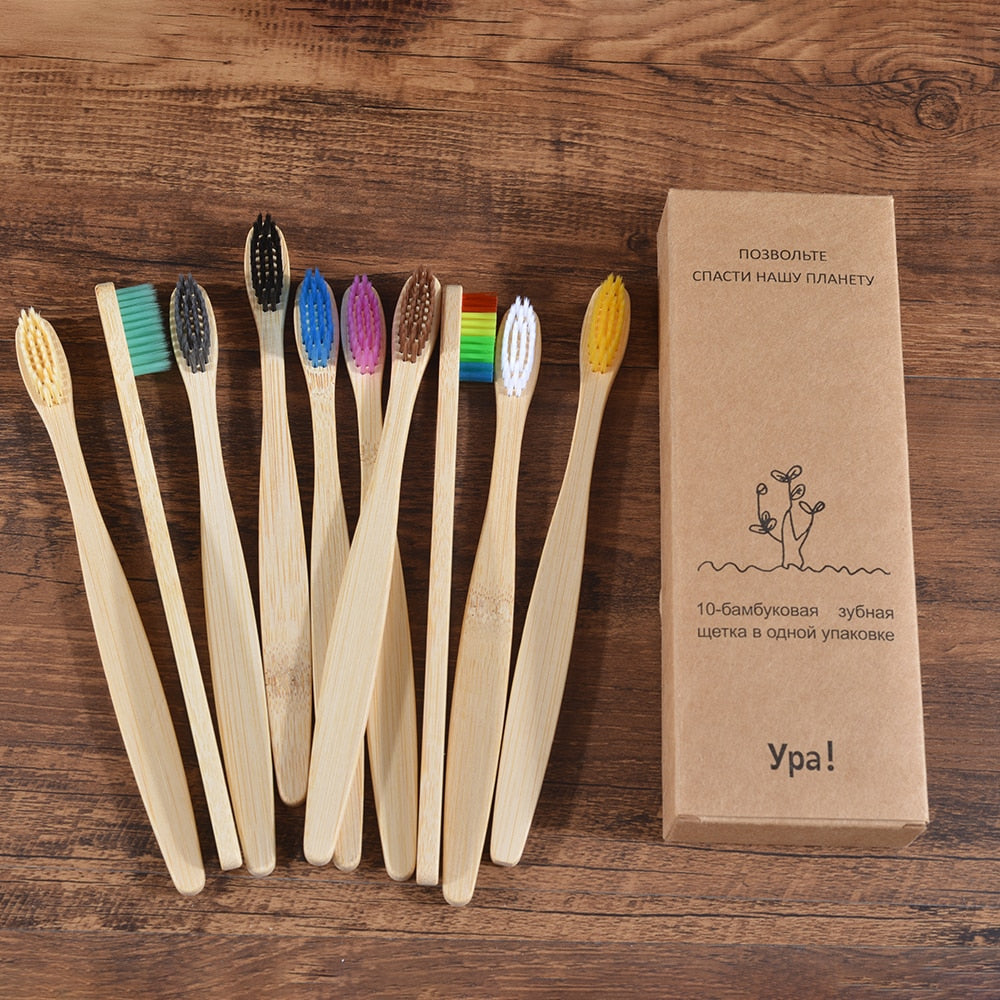 Natural Bamboo Toothbrushes - set of 10