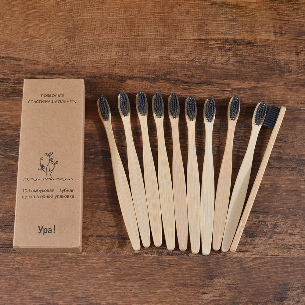 Natural Bamboo Toothbrushes - set of 10