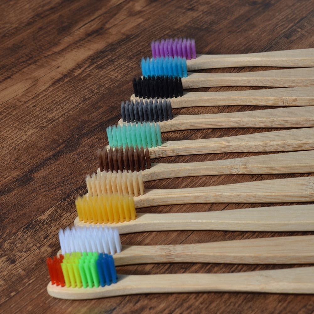 Natural Bamboo Toothbrushes - set of 10