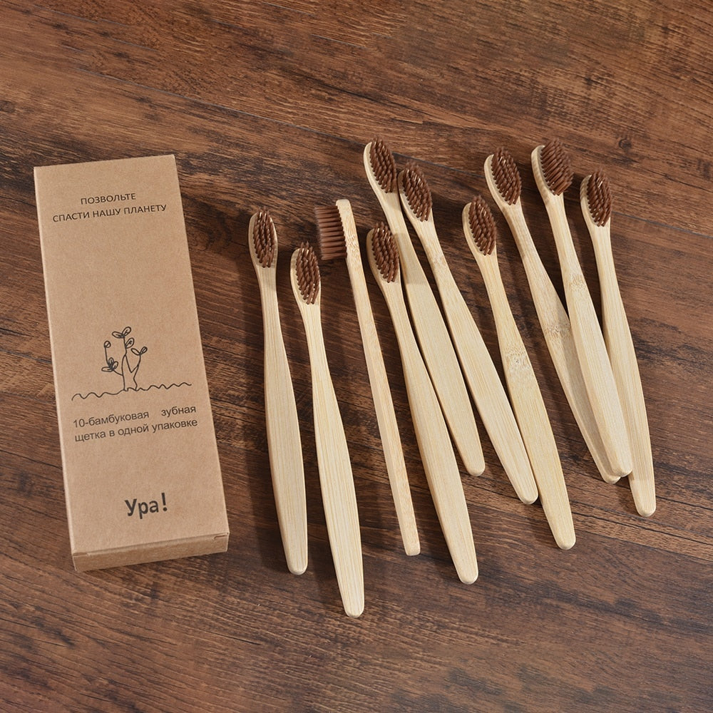 Natural Bamboo Toothbrushes - set of 10